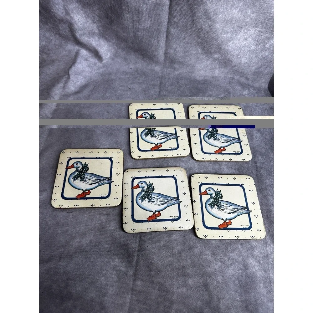 Cottagecore Coasters 5 Goose Cork Back‎ Made USA Country